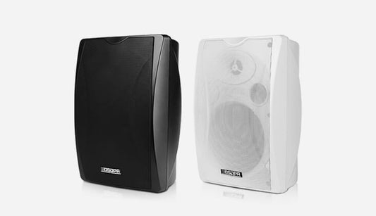 DSPPA DSP-8062W 20W 100V Line 2-Way ABS Cabinet Speaker in White displayed against a neutral background.