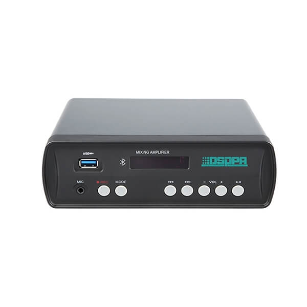 DSPPA MINI-60, a compact 2 x 30W mini stereo Class D amplifier featuring USB, Bluetooth, and SD card connectivity.