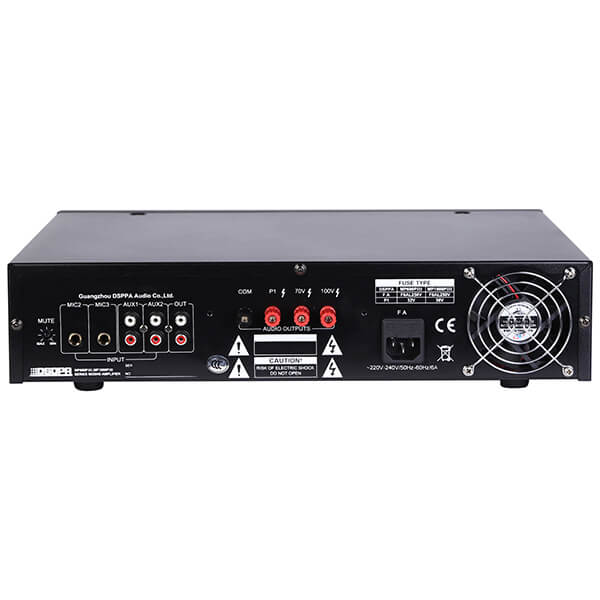 DSPPA MP-1000PIII 350W 100V Line Mixer Amplifier featuring 3 Mic Inputs and 2 Aux Inputs