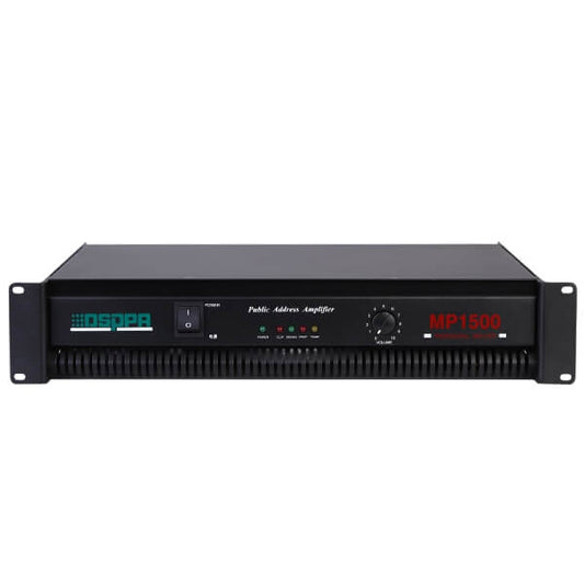 DSPPA MP-1500 350W 70V/100V Power Amplifier with a sleek design and multiple input options.