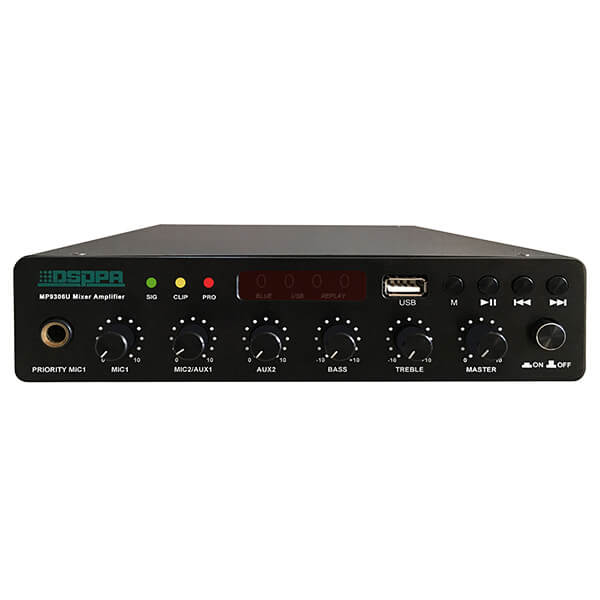 DSPPA MP-9306U 60W Ultra Thin 100V Line Digital Mixer Amplifier with USB and Bluetooth