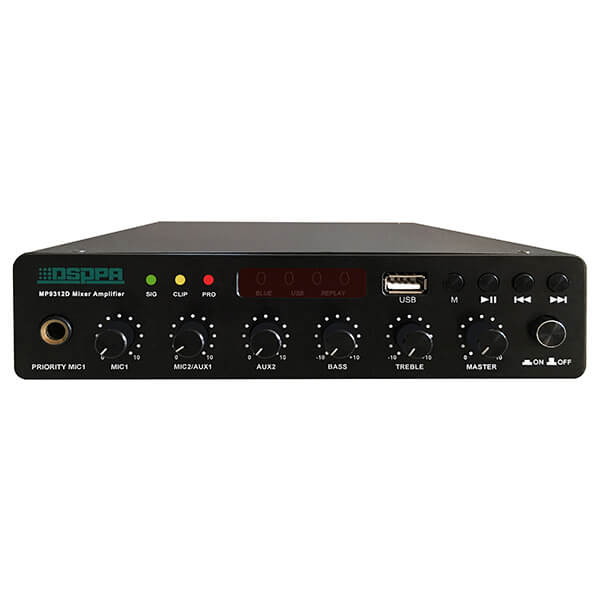 DSPPA MP-9312U 120W Ultra Thin 100V Line Digital Mixer Amplifier with USB and Bluetooth