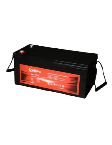 Deltec 12V 200Ah AGM Battery displayed on a white background.