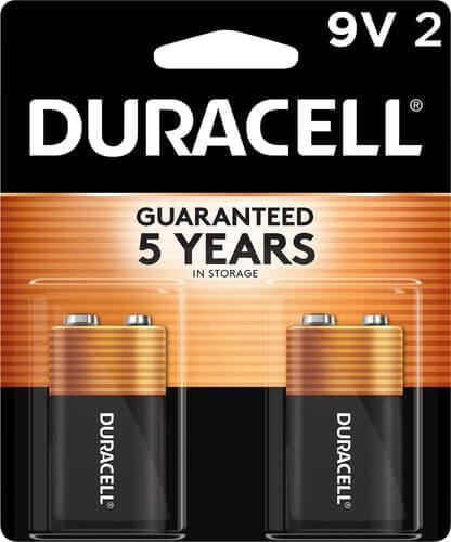 Two Duracell Plus Power 9V batteries in packaging, ideal for powering various devices.