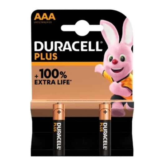 Duracell Plus Power AAA Batteries in a 2-Pack, ideal for powering various electronic devices.
