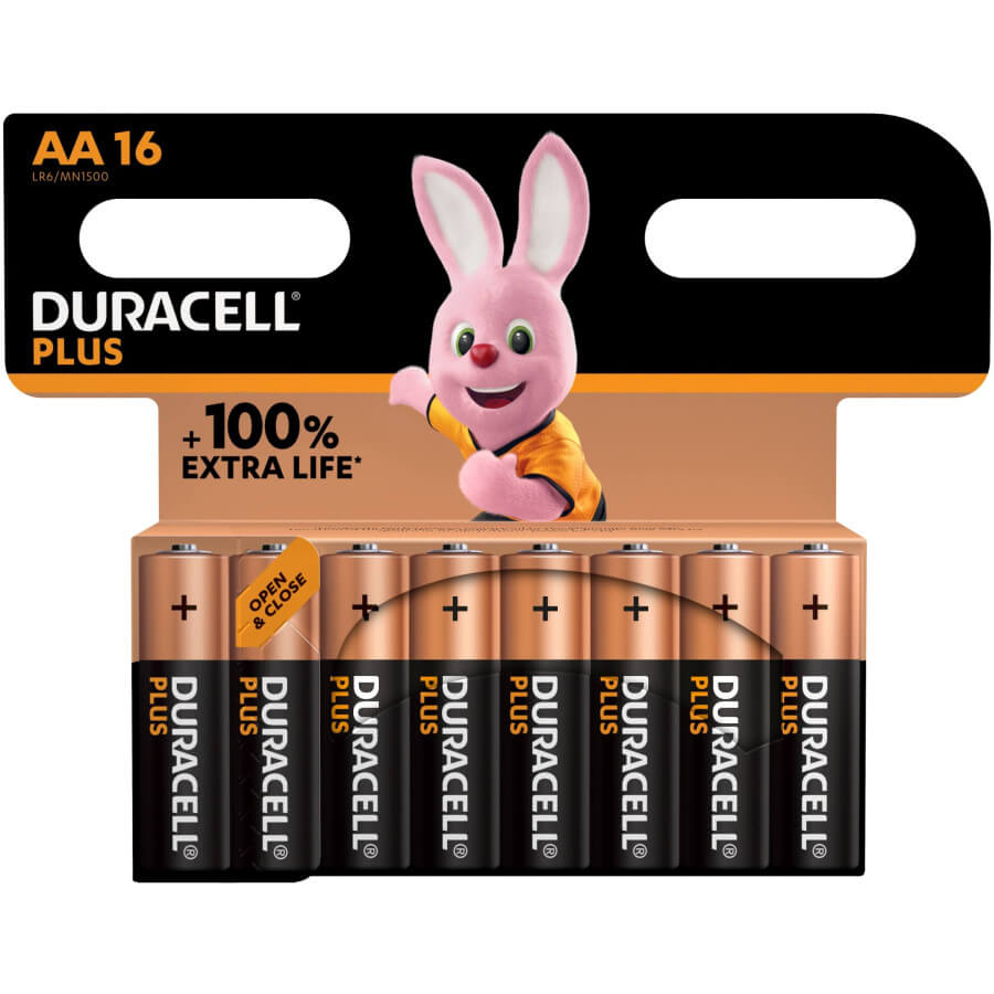 Duracell Plus Power AA Batteries in a 16-Pack, showcasing the product for energy needs.