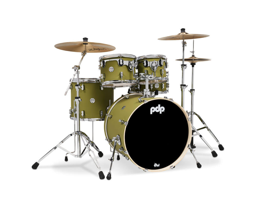 PDP Concept 5-Piece Maple Shell Pack in Satin Olive finish with Chrome Hardware