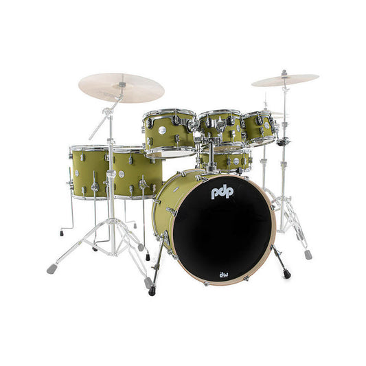 PDP Concept Maple 7-Piece Shell Pack in Satin Olive color with Chrome Hardware displayed on a neutral background.