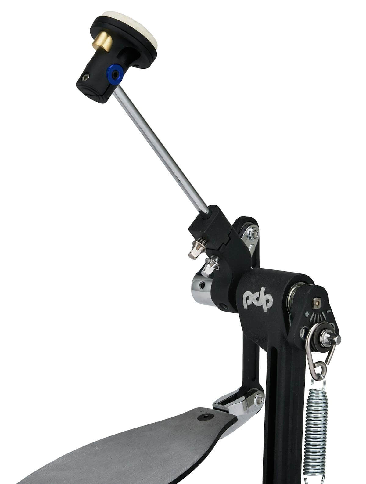 PDP Concept Series Direct Drive Single Bass Drum Pedal displayed from an angle, showcasing its sleek design and features.