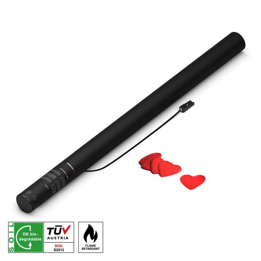 MAGICFX Electric Cannon Pro confetti shooter featuring red hearts, designed for celebrations and events.