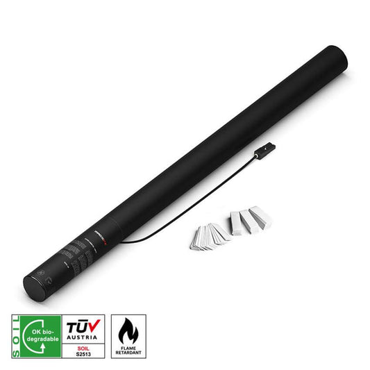 MAGICFX Electric Confetti Cannon Pro, 80 cm in white, designed to be flame retardant and biodegradable.