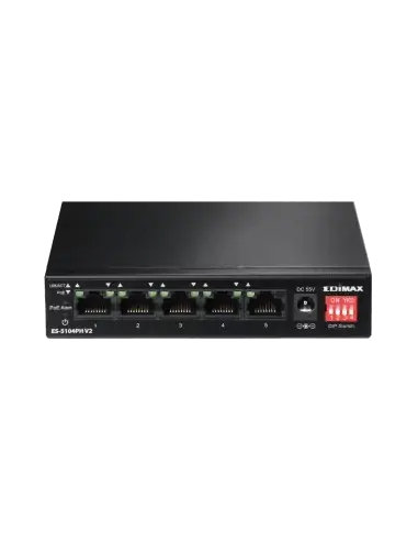 Edimax 5-Port PoE Switch with 4 PoE+ Ports, ideal for network expansion and power over Ethernet connectivity.