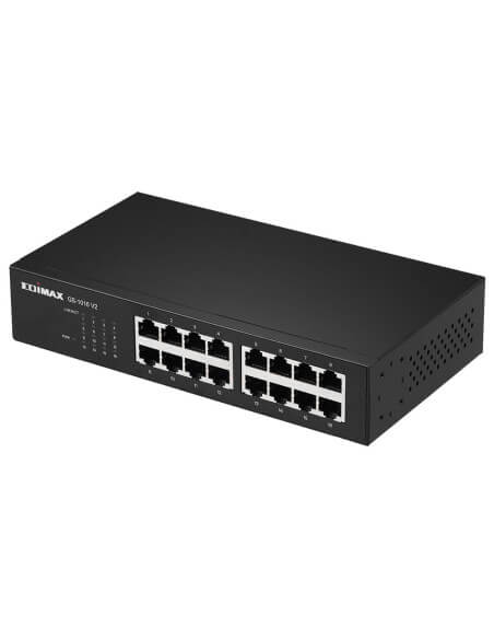 Edimax 16-Port Unmanaged Gigabit Switch with multiple Ethernet ports for network connectivity.