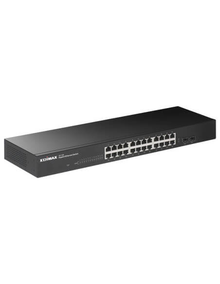 Edimax 24-Port Unmanaged Gigabit Switch featuring 2 SFP ports, ideal for network connectivity.