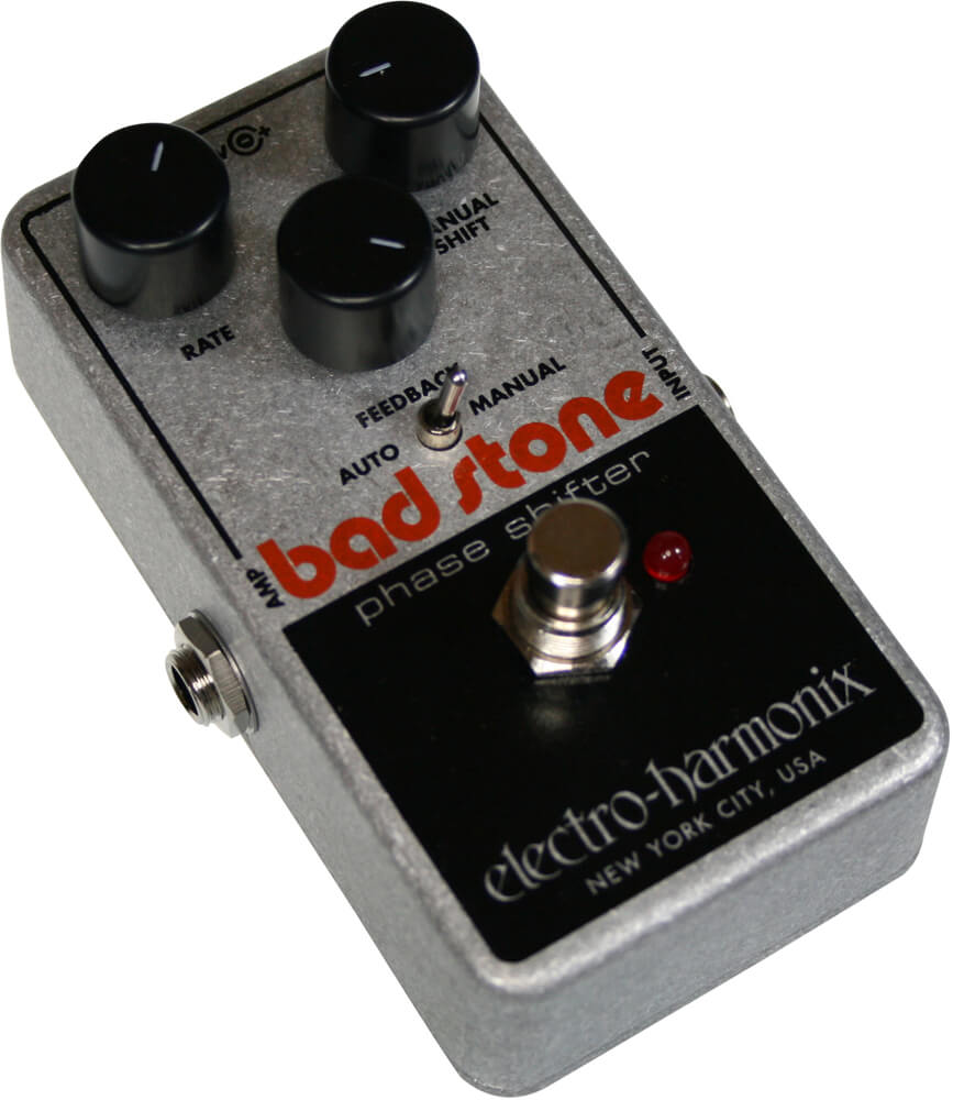 Electro-Harmonix Bad Stone Phase Shifter Pedal displayed on a surface.
