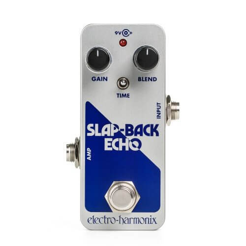 Electro-Harmonix Slap-Back Echo Delay Pedal with Reverb Trail Eff displayed on a white background.