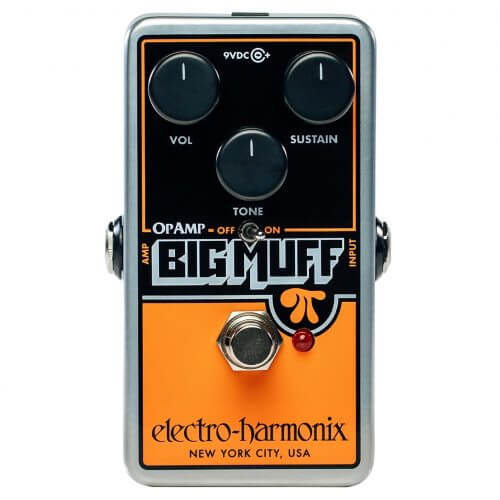 Electro-Harmonix Op-Amp Big Muff Pi Fuzz Distortion Sustainer Pedal displayed on a white background.