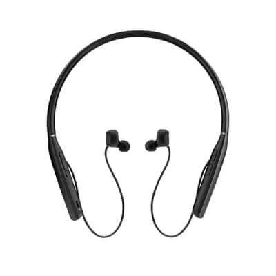 EPOS/Sennheiser ADAPT 460T BT ANC In-ear Neckband Headset in black, displayed with dongle and case.