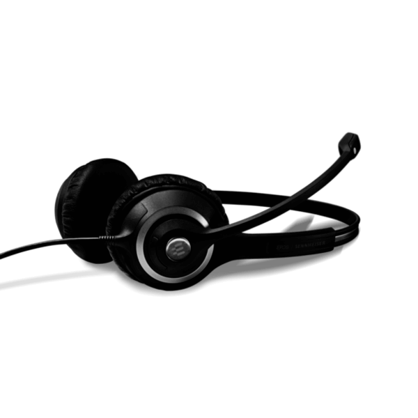 EPOS IMPACT SC 260 Binaural Headset in black with a clip-on headband and 1M cable, designed for easy disconnect.