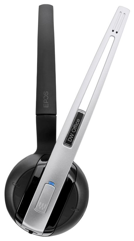 EPOS IMPACT DW Office ML Wireless Monaural Headset in black and silver, showcasing its sleek design and features.