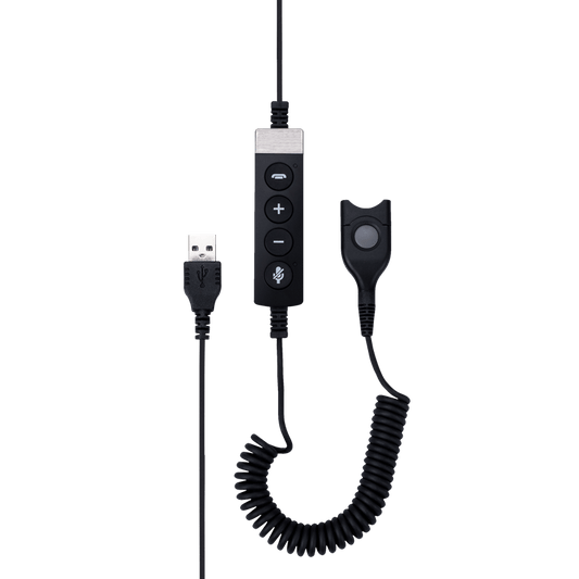 EPOS USB-ED CC 01 MS Cable Adapter with Call Control for Skype for Business, featuring a USB to Easy Disconnect connection.