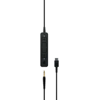 EPOS/Sennheiser ADAPT 165T USB-C II Binaural Headset in black with a 2.3m cable and 3.5mm jack plug.