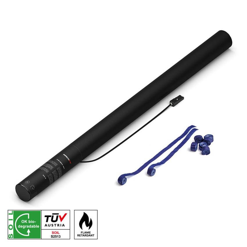 MAGICFX Electric Streamer Cannon PRO in dark blue, 80cm long, designed for professional use in events and celebrations.