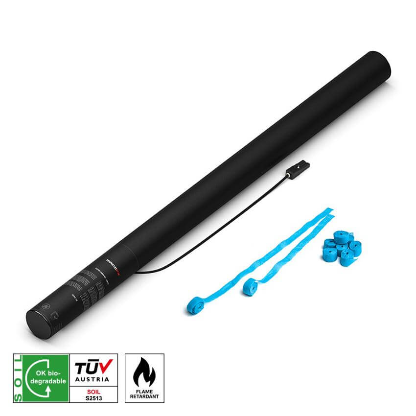 MAGICFX Electric Cannon PRO in light blue color, designed for streamers, measuring 80 cm in length.