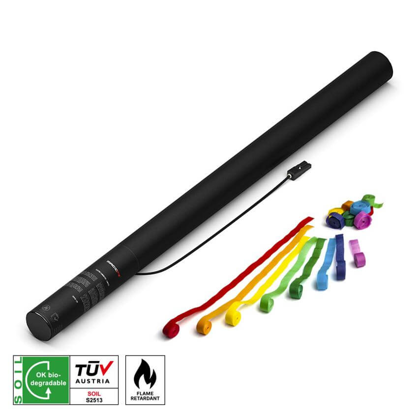 MAGICFX Electric Streamer Cannon PRO in multicolour, 80 cm long, designed for shooting party streamers.