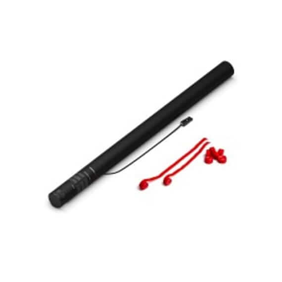 MAGICFX Electric Cannon PRO in red, designed for launching streamers, 80 cm long, made from flame retardant and biodegradable materials.
