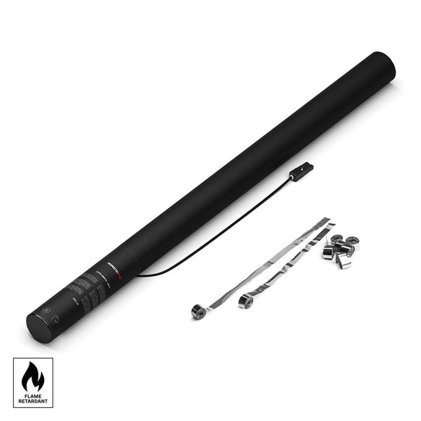 MAGICFX Electric Cannon Pro in Silver Metallic, designed for launching streamers, measuring 80 cm.