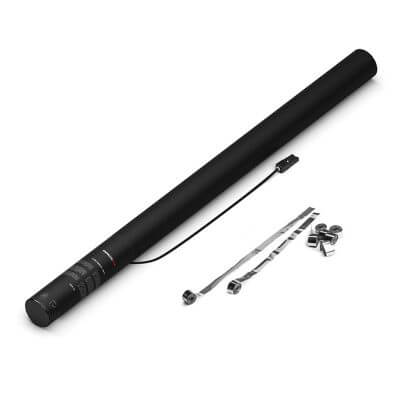MAGICFX Electric Cannon Pro in silver metallic color, 80 cm long, designed for launching streamers.
