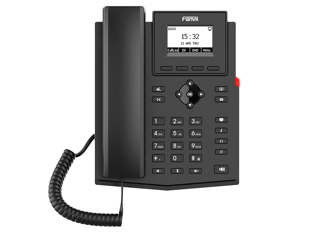 Fanvil X301 Entry Level VoIP Phone with Power Supply Unit, featuring a sleek design and multiple line keys.