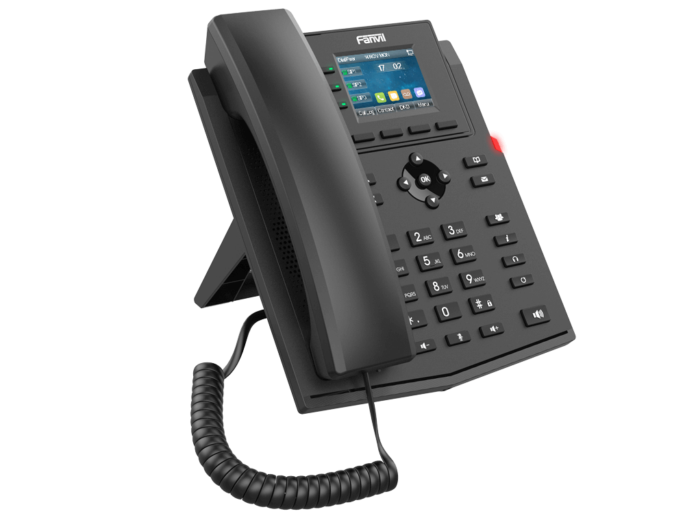Fanvil X303G 4SIP Gigabit PoE VoIP phone featuring a color screen.