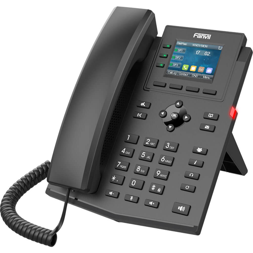 Fanvil X303W 4SIP PoE WiFi VoIP Phone with a colour screen, shown from the left side.
