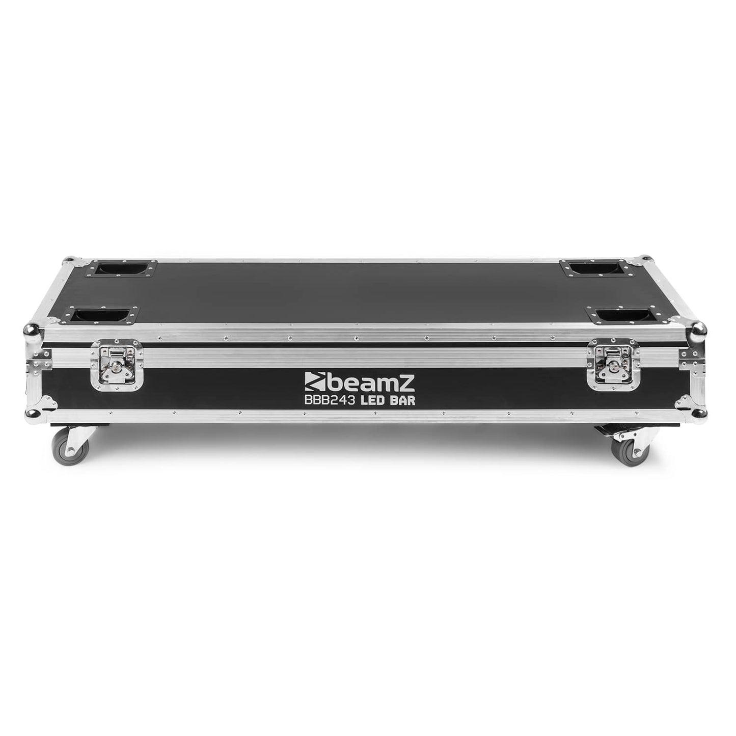 Front view of the FCC14 Flightcase for 4x BBB243 with built-in charging sockets and sturdy construction