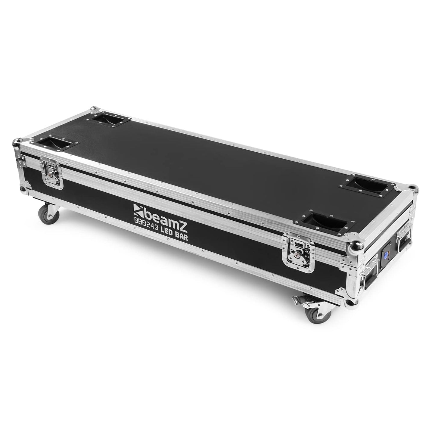 Side view of the FCC14 Flightcase for 4x BBB243 with built-in charging sockets and sturdy construction