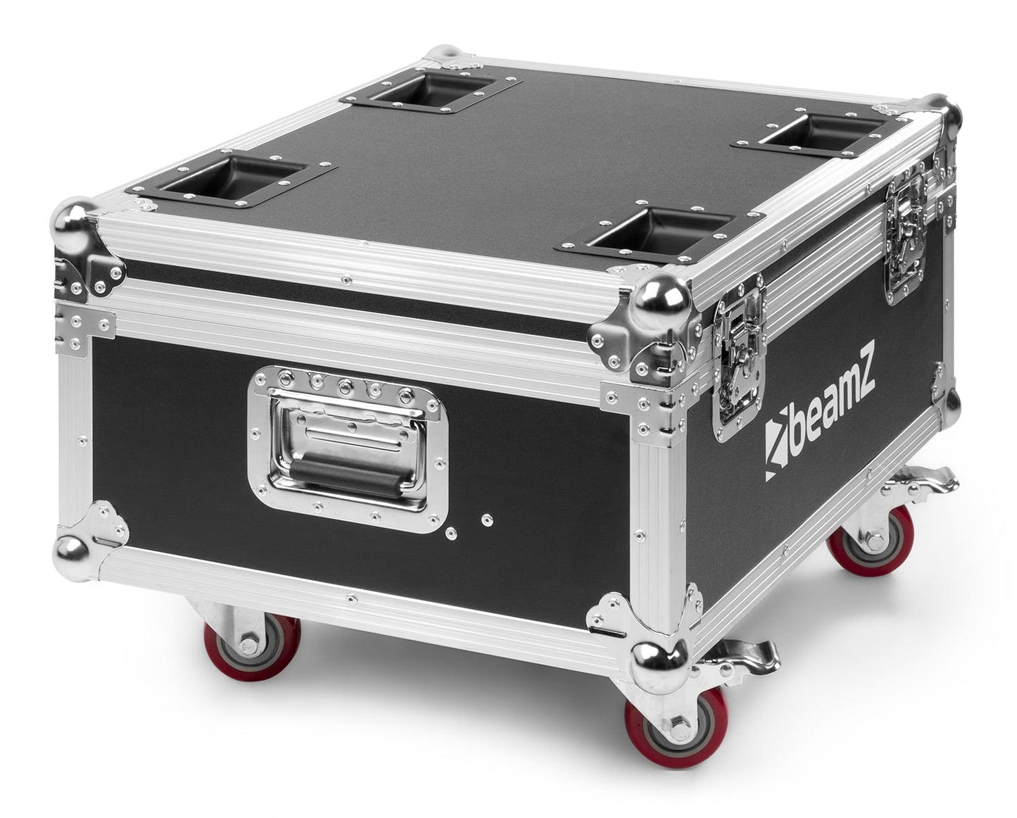 Side view of the FCC9 Flightcase for 8x BBP9 series uplight with built-in charging sockets and sturdy construction