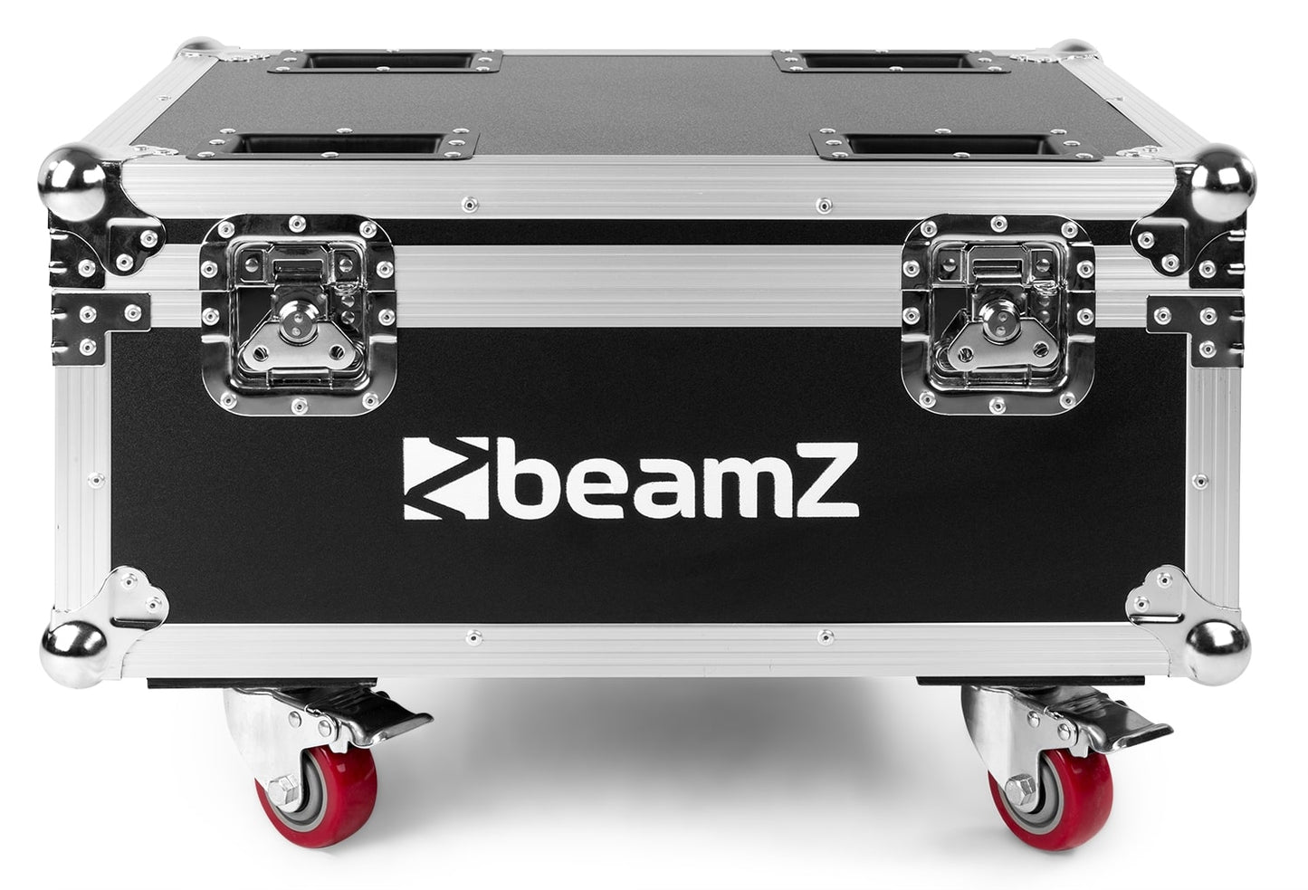 Front view of the FCC9 Flightcase for 8x BBP9 series uplight with built-in charging sockets and sturdy construction