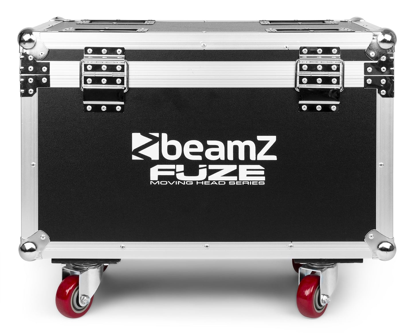 Back view of the FCFZ4 Flightcase for 4 Pieces Fuze Series - Sturdy construction, solid foam interior, butterfly locks, aluminum profiles, wheels.