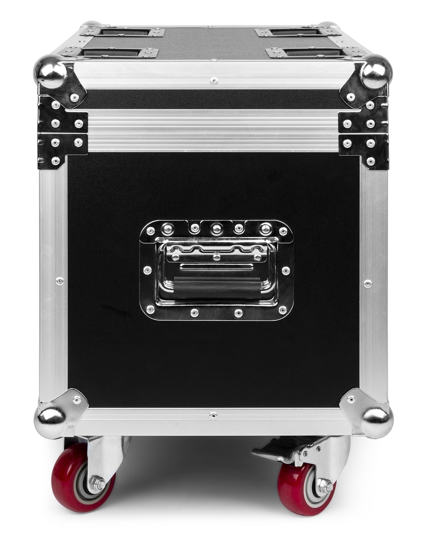 Side view of the FCFZ4 Flightcase for 4 Pieces Fuze Series - Sturdy construction, solid foam interior, butterfly locks, aluminum profiles, wheels.