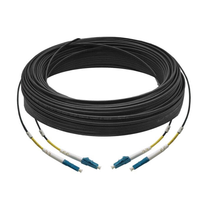 Scoop Fibre Outdoor Uplink Cable 30M LC-LC 2-Core, showcasing a high-quality fiber optic cable suitable for outdoor use.