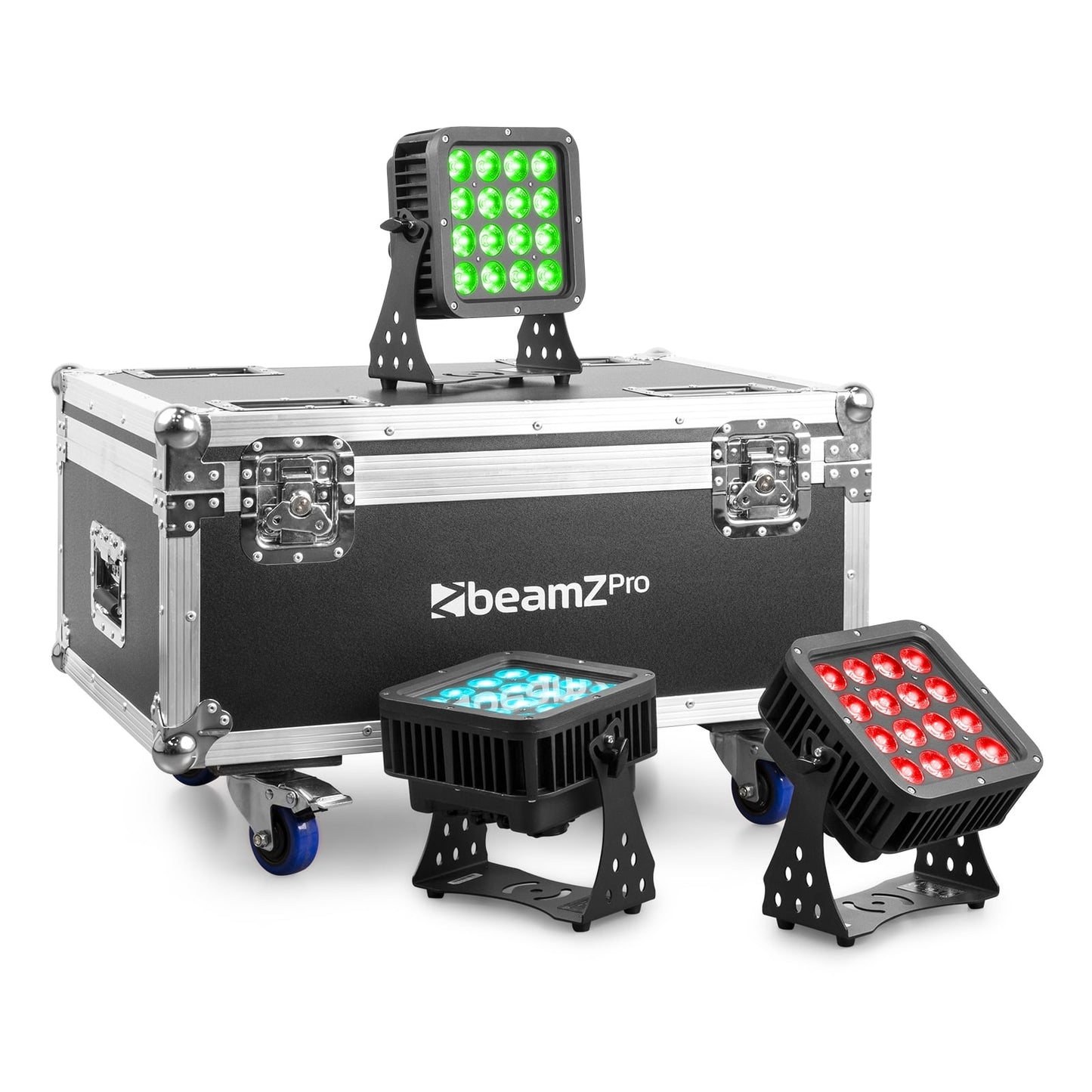 Front view of the FL128 Flightcase for 8pcs Starcolor128 Wash Lights by beamZ.