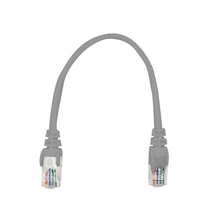 Linkbasic 22cm UTP Cat5e Flylead in Grey color, used for networking connections.