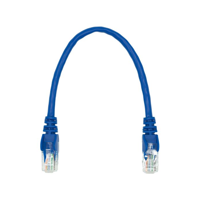 Linkbasic 22cm UTP Cat5e Flylead in blue color, suitable for networking connections.