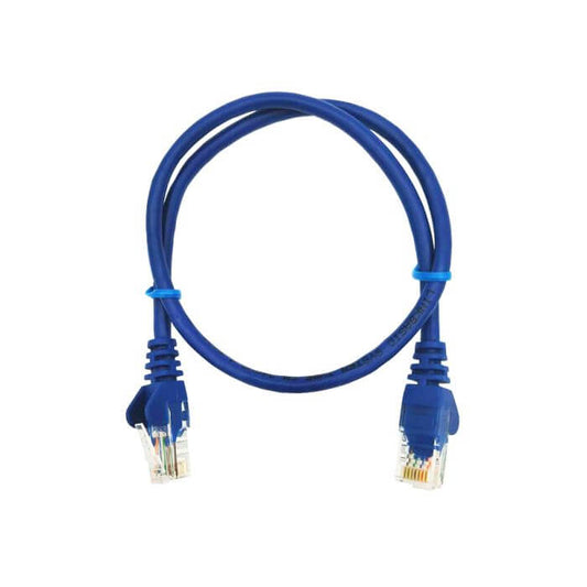 Linkbasic 50cm UTP Cat5e Flylead in blue color, showcasing the product design and features.