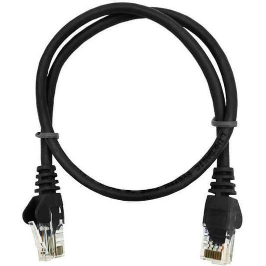 Linkbasic 50cm UTP Cat5e Flylead in black color, suitable for networking connections.