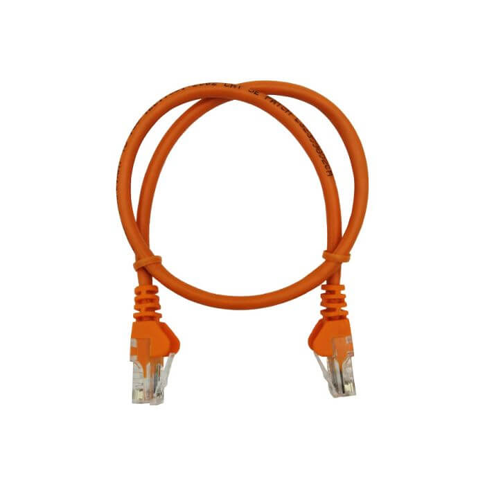Linkbasic 50cm UTP Cat5e flylead in orange color, used for network connections.