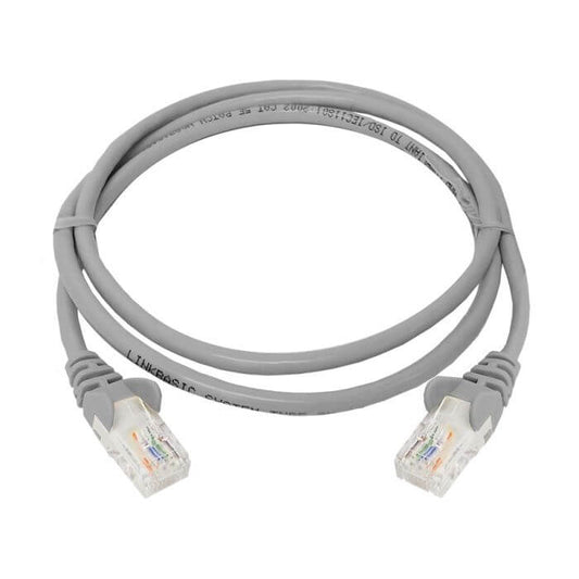 Linkbasic 1 meter UTP Cat5e flylead in grey color, used for network connections.