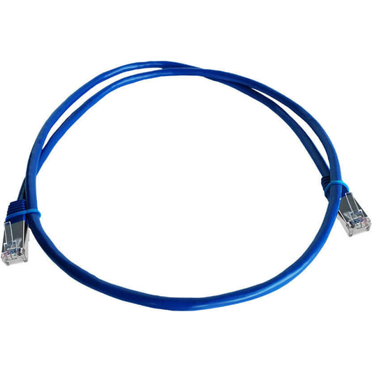 Linkbasic 1 meter FTP Cat5e flylead in blue color, used for networking connections.
